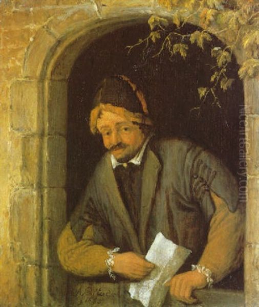 A Poet At An Arched Window Oil Painting by Cornelis Dusart