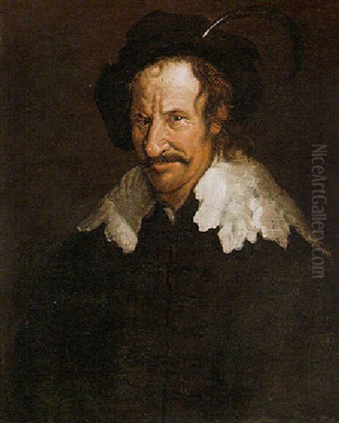 A Peasant Wearing Black, In A Feathered Hat Oil Painting by Cornelis Dusart