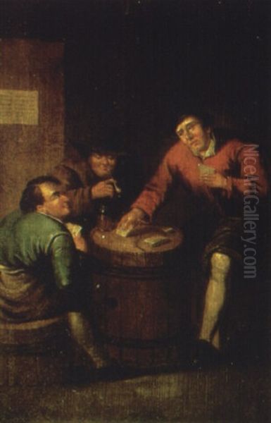 Peasants Playing Cards In An Interior Oil Painting by Cornelis Dusart