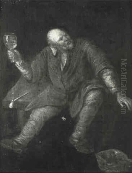 Drunken Peasant Seated By A Brazier Holding A Glass by Cornelis Dusart