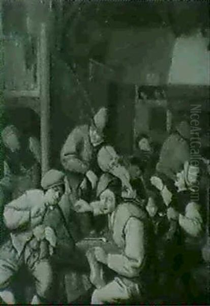 An Interior Of A Tavern With Peasants Drinking And A Fiddler Playing Oil Painting by Cornelis Dusart