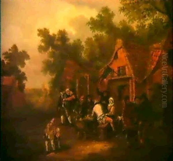 Bauern Vor Einem Wirtshaus Oil Painting by Cornelis Dusart