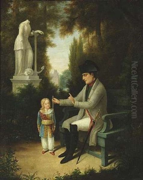 Napoleon Mit Seinem Sohn Francois Charles Joseph Im Park Oil Painting by Charles Dusaulchoy