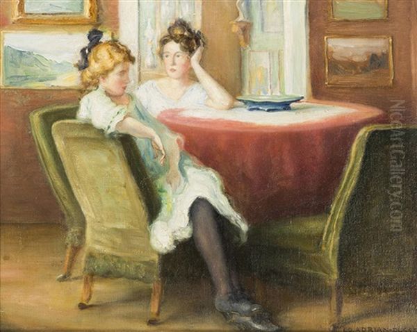 Sitting Girls Oil Painting by Eduard Adrian Dussek