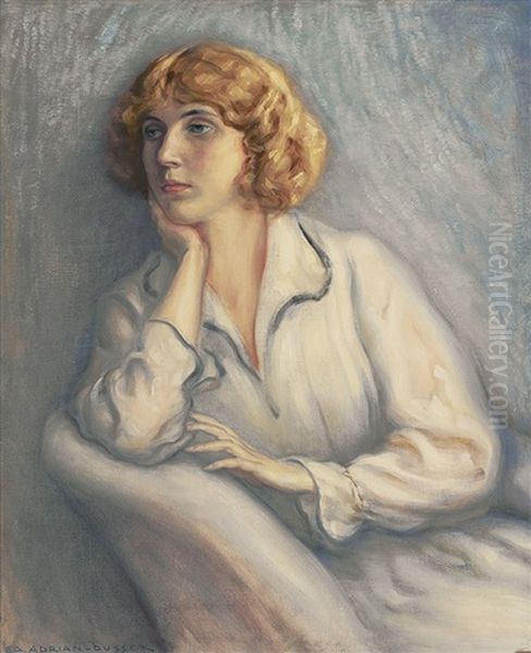 Halbfigurliches Portrait Einer Jungen Blonden Frau Oil Painting by Eduard Adrian Dussek