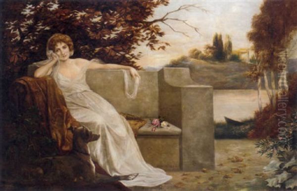 A Lady In An Arcadian Landscape Oil Painting by Eduard Adrian Dussek