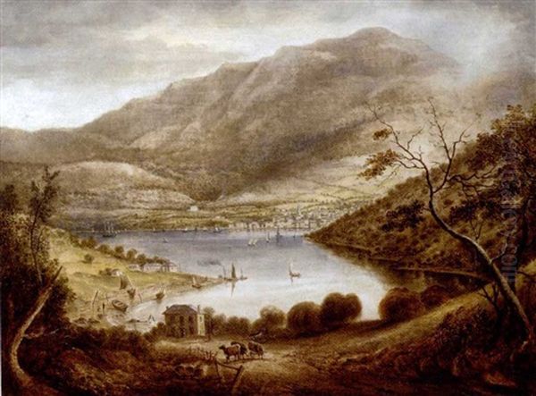 A View Of Mt. Wellington And Hobart Town Looking Across The Derwent From Kangaroo Bay Oil Painting by Benjamin Duterrau