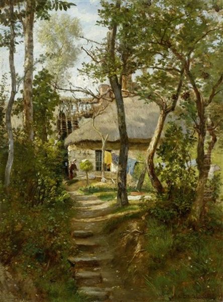 Landhaus In Barbizon Oil Painting by Henri Joseph Constant Dutilleux