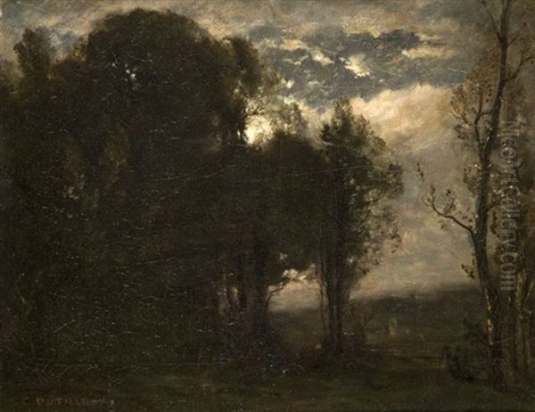 Lisiere De Bois, Effet De Lune Oil Painting by Henri Joseph Constant Dutilleux