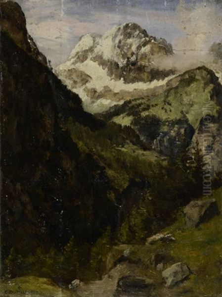 Montagne Et Vallee En Suisse Oil Painting by Henri Joseph Constant Dutilleux