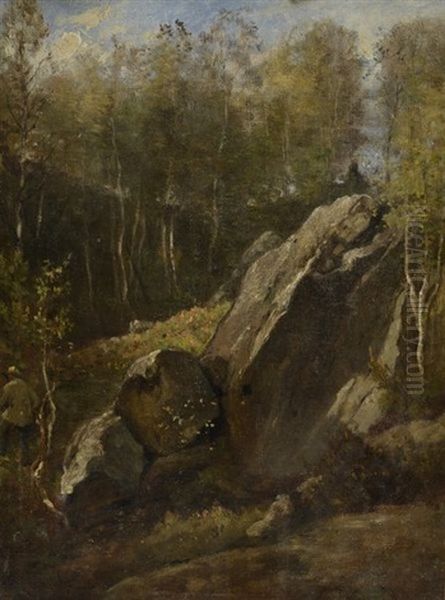 Au Pre Larcher, Fontainebleau Septembre Oil Painting by Henri Joseph Constant Dutilleux