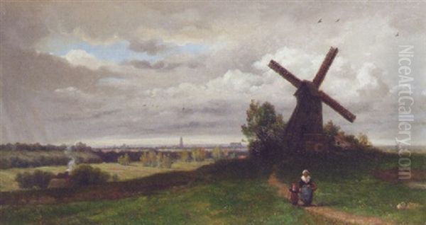 Environs Rhenen (?), Hollande Oil Painting by Henri Joseph Constant Dutilleux