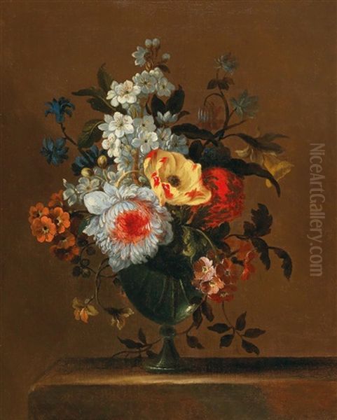 A Flower Still Life In A Glass Vase Oil Painting by Charles Gilles Dutillieu