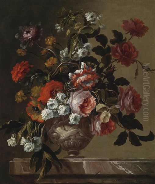 Ein Stillleben Von Rosen, Chrysanthemen, Mohn Und Anderen Blumen Oil Painting by Charles Gilles Dutillieu