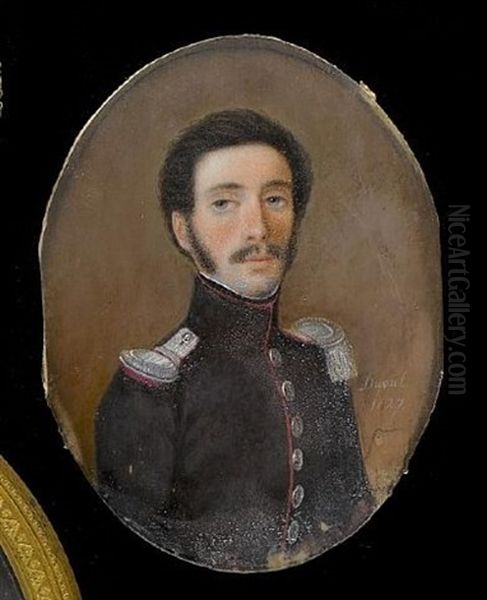 An Officer, Wearing Black Coatee With Silver Buttons And Piped With Red, Epaulette And Contre-epaulette Oil Painting by Charles Duval