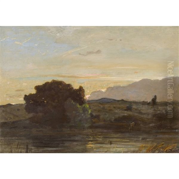 Abendliche Uferlandschaft Oil Painting by Etienne Duval