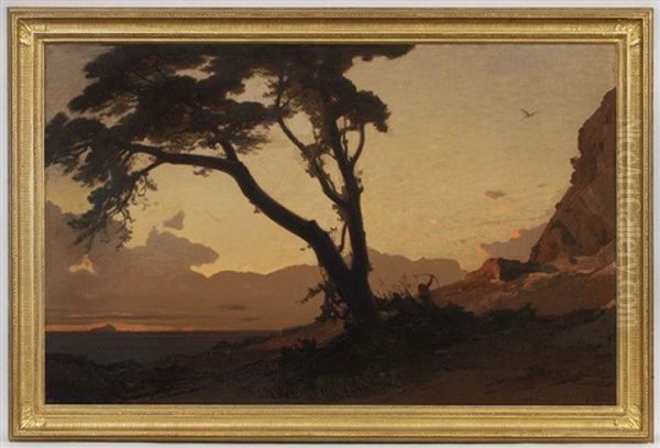 La Chasse Au Faucon, Coucher De Soleil Oil Painting by Etienne Duval