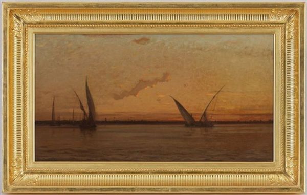 Bateaux Sur Le Nil Au Coucher Du Soleil Oil Painting by Etienne Duval