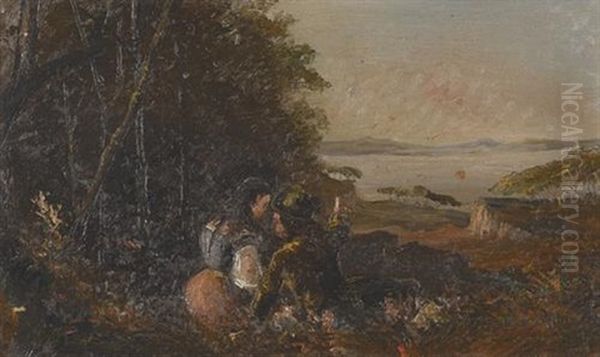 Zwei Verliebte In Einer Landschaft Oil Painting by Francois Duval