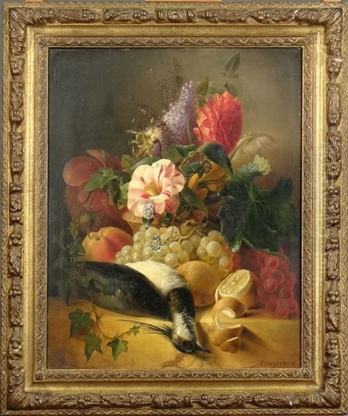 Nature Morte A L'oiseau, Aux Citrons Et Aux Fleurs Oil Painting by Francois Charette Duval