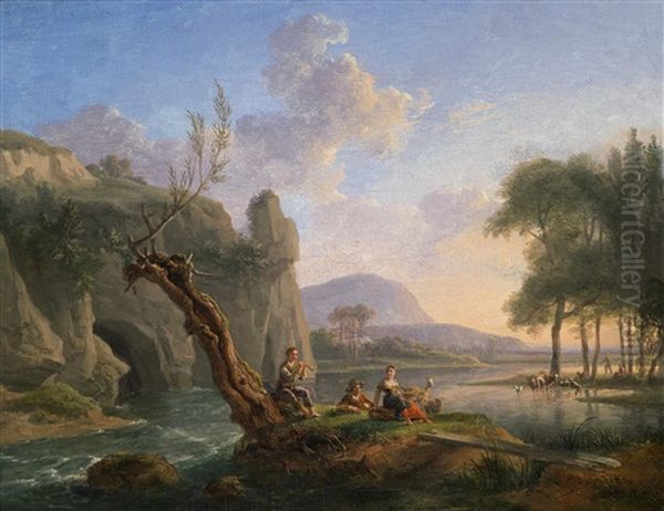 Hirtenidylle Am Fluss Oil Painting by Francois Duval