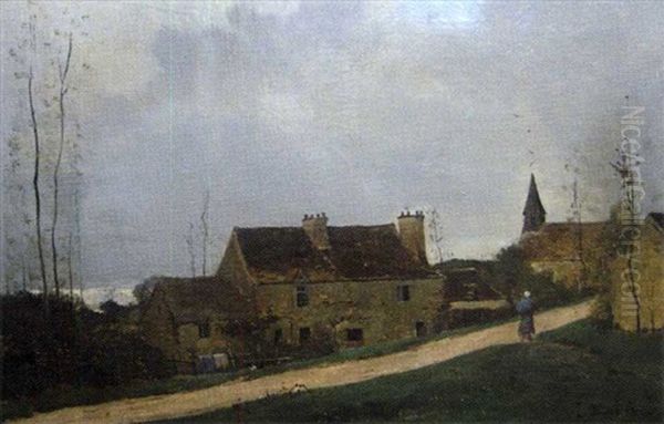 Village Breton Oil Painting by Leon Duval-Gozlan