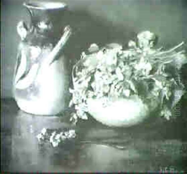 Still Life With Bowl Of Violets Oil Painting by Fannie Eliza Duvall