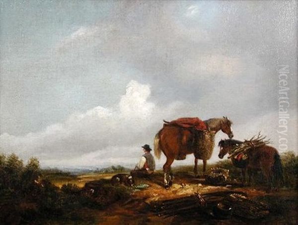 A Woodsman With Horses Carrying Firewood Oil Painting by John Duvall