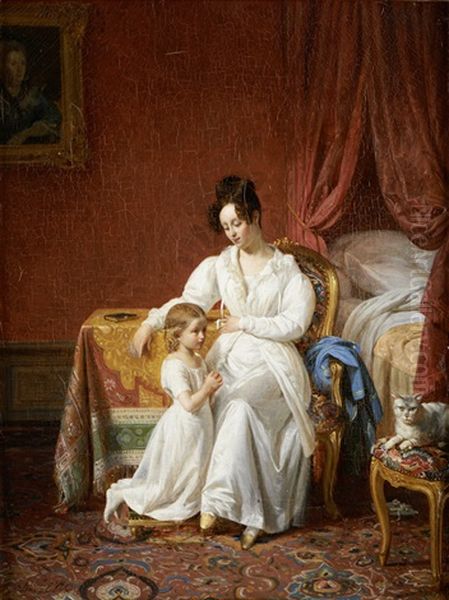 Cena De Interior Com Figura Feminina E Crianca Oil Painting by Jules Alexandre Duval-Lecamus