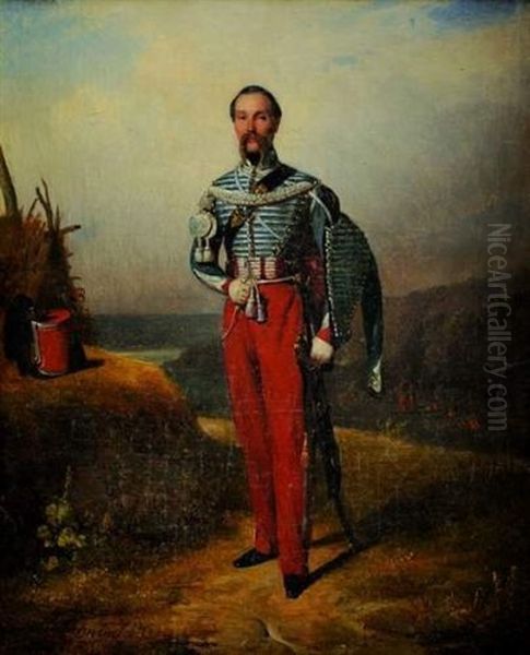 Hussard En Pied Oil Painting by Jules Alexandre Duval-Lecamus