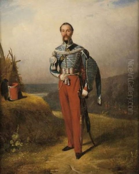 Hussard En Pied Oil Painting by Jules Alexandre Duval-Lecamus