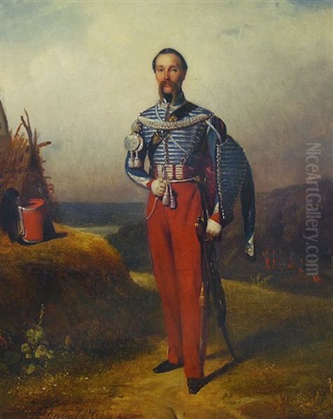 Portrait D'un Militaire Dans Un Paysage Oil Painting by Jules Alexandre Duval-Lecamus