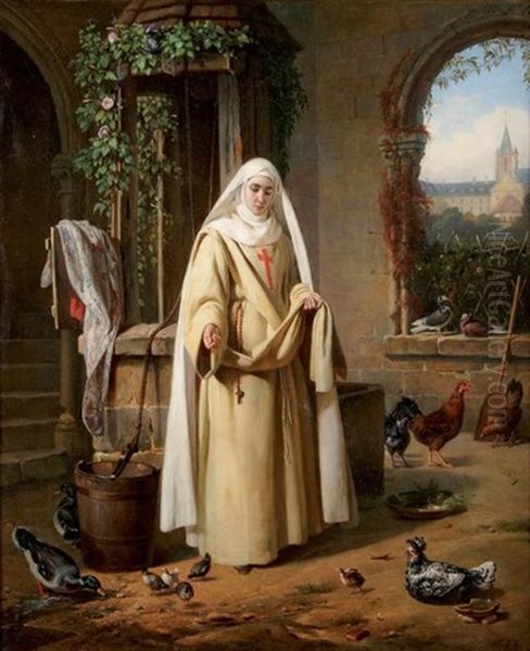 Soeur Trinitaire Dans La Cour De Son Couvent Oil Painting by Pierre Duval-Lecamus