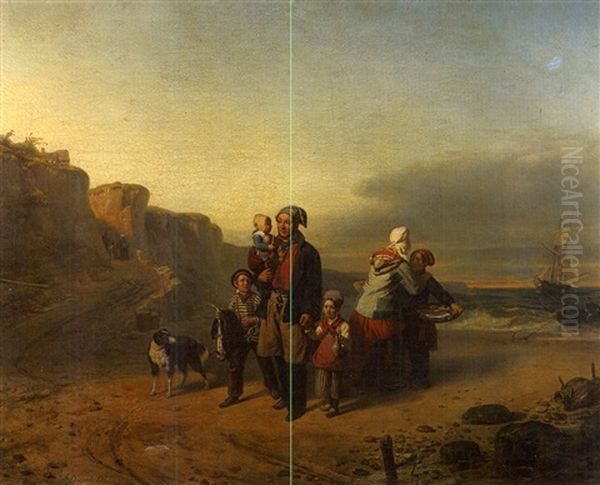 Retour Des Pecheurs Oil Painting by Pierre Duval-Lecamus