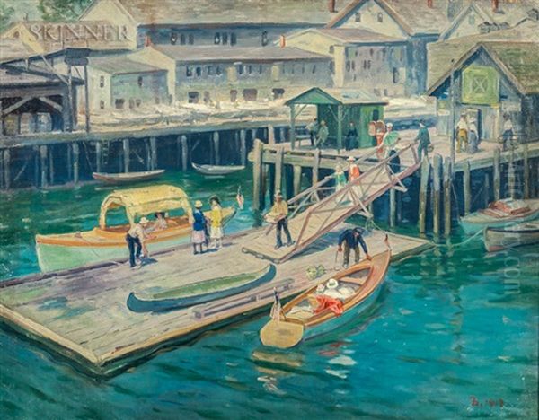 The Wharf At Gloucester Harbor Oil Painting by Frank Duveneck