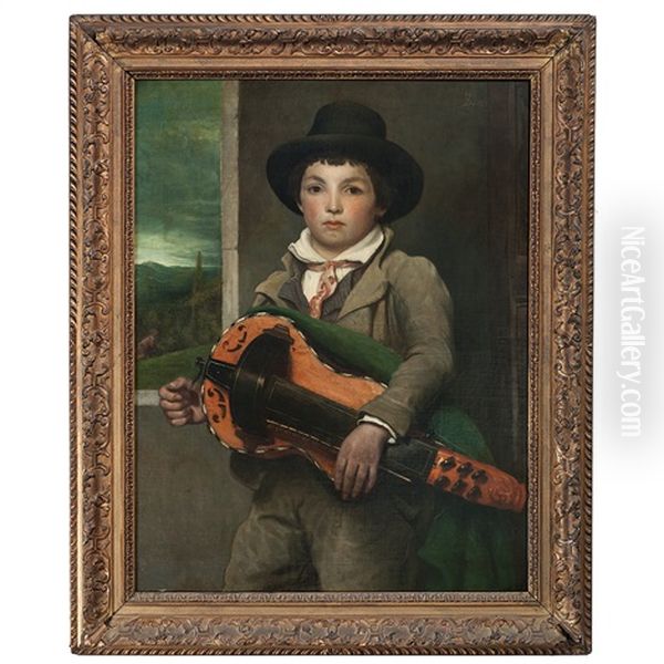 Portrait Of A Boy With Hurdy-gurdy Oil Painting by Frank Duveneck