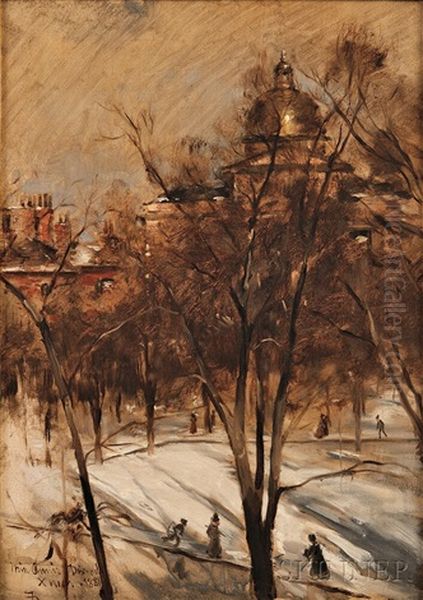 Boston Common In Winter Oil Painting by Frank Duveneck