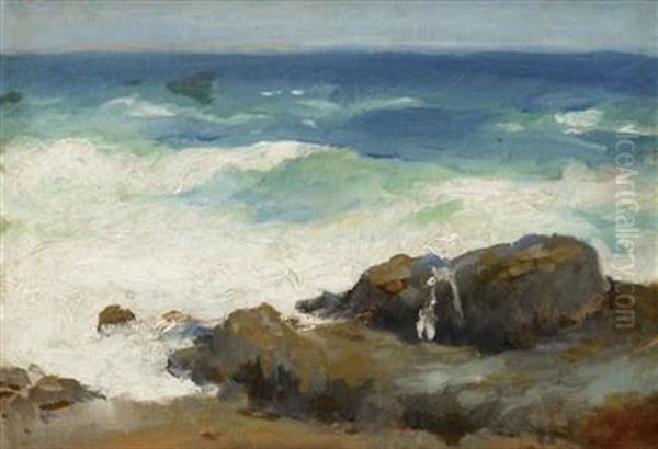 Waves Breaking On Rocks Oil Painting by Frank Duveneck