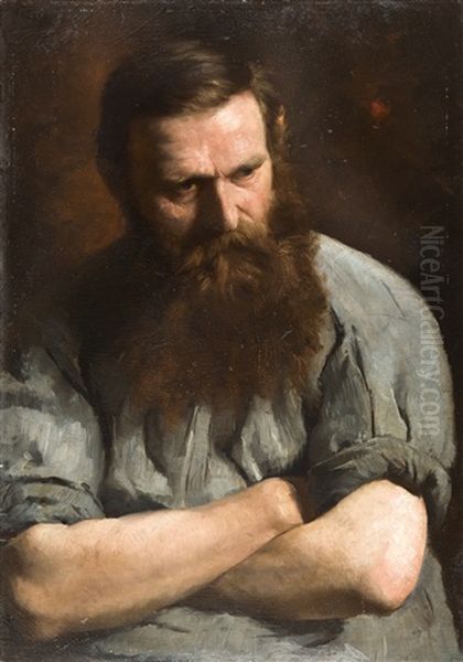 Bildnis Eines Bartigen Mannes Mit Verschrankten Armen Oil Painting by Frank Duveneck