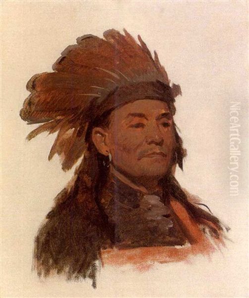 Indian Head Oil Painting by Frank Duveneck