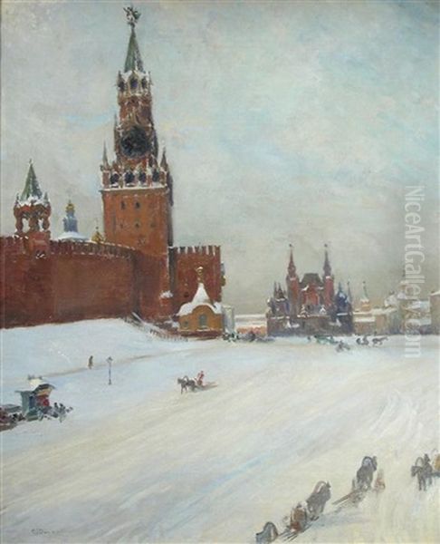 Red Square In Winter Oil Painting by Charles Jules Duvent