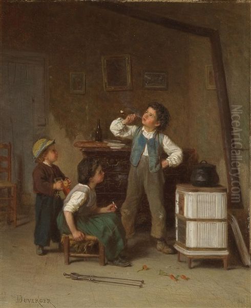 The First Pipe Oil Painting by Theophile Emmanuel Duverger