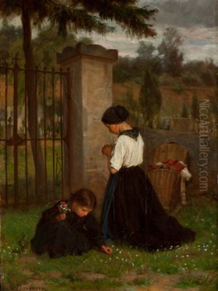 Mother And Daughter, In Remembrance Oil Painting by Theophile Emmanuel Duverger