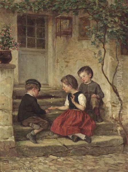 Playing Jacks Oil Painting by Theophile Emmanuel Duverger