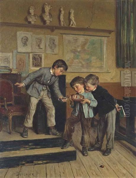 A Practical Joke Oil Painting by Theophile Emmanuel Duverger