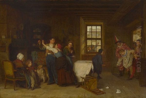 Die Ruckkehr Des Kleinen Harlekins Oil Painting by Theophile Emmanuel Duverger