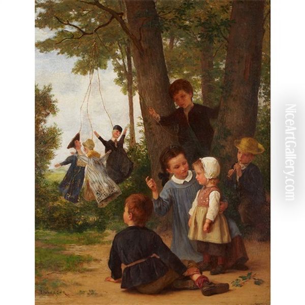 The Puppet Show (playmates) Oil Painting by Theophile Emmanuel Duverger