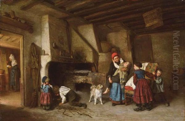 Bedtime! Oil Painting by Theophile Emmanuel Duverger