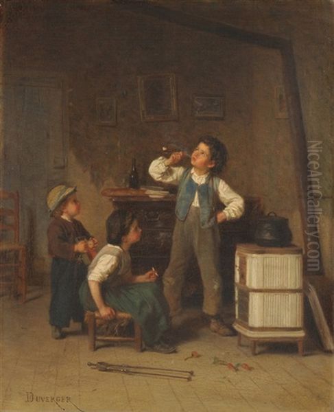 Verbotenes Rauchen Oil Painting by Theophile Emmanuel Duverger