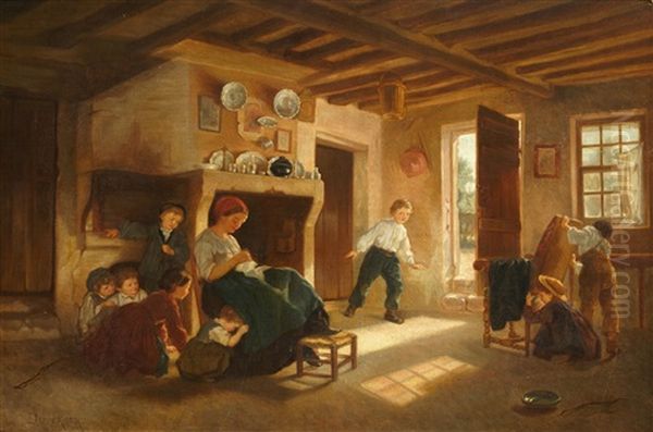 Jeu De Cache Cache Oil Painting by Theophile Emmanuel Duverger